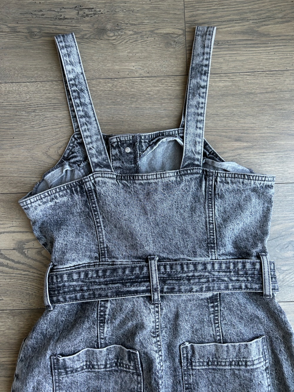 Universal Thread Acid Wash Denim Jumpsuit with Tie Belt - Black/Gray - Picture 9 of 9
